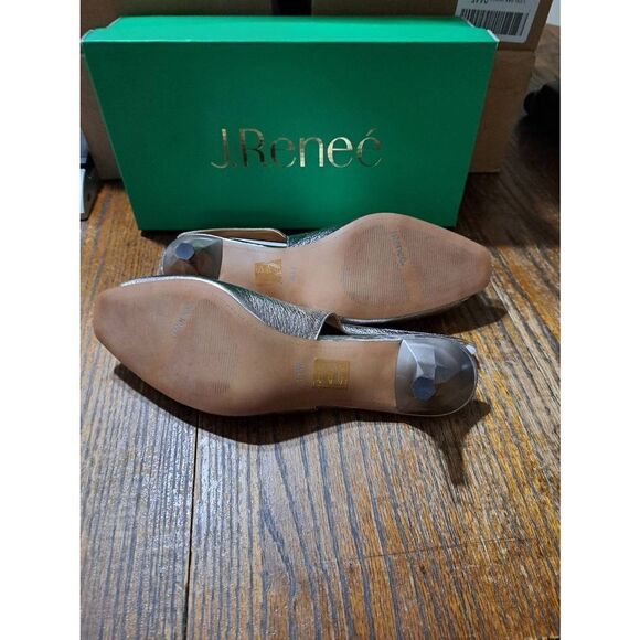 New 11W J Renee Madeleina Taupe Metallic Leather Rhinestone Heel Dress Shoes - Picture 10 of 11